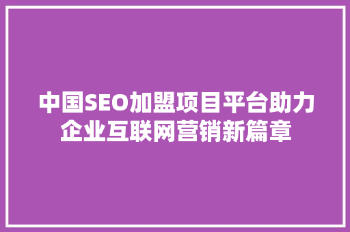 中国SEO加盟项目平台助力企业互联网营销新篇章