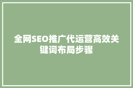 全网SEO推广代运营高效关键词布局步骤