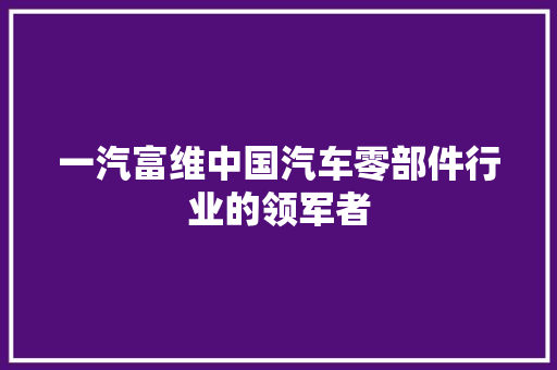 一汽富维中国汽车零部件行业的领军者