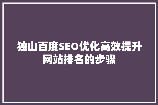 独山百度SEO优化高效提升网站排名的步骤