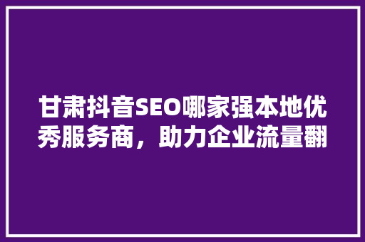 甘肃抖音SEO哪家强本地优秀服务商，助力企业流量翻倍