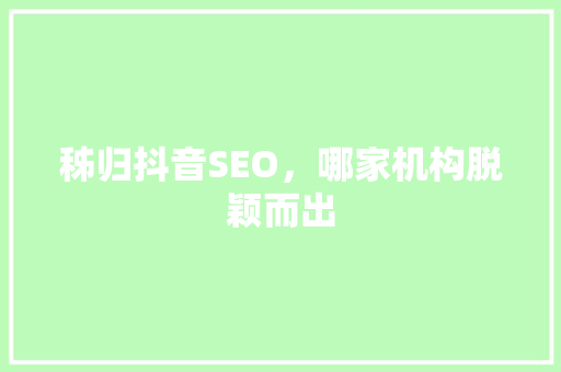 秭归抖音SEO，哪家机构脱颖而出