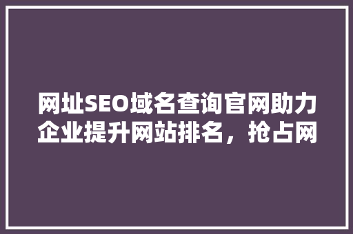 网址SEO域名查询官网助力企业提升网站排名，抢占网络市场先机