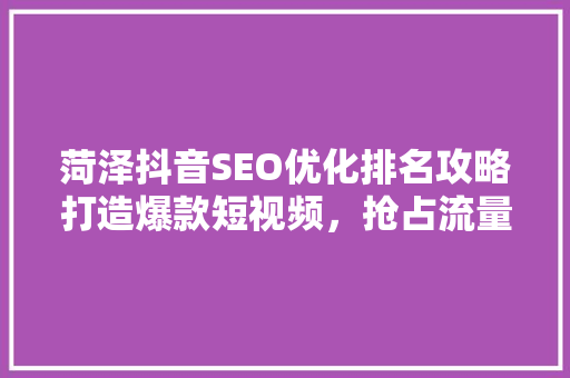 菏泽抖音SEO优化排名攻略打造爆款短视频，抢占流量高地