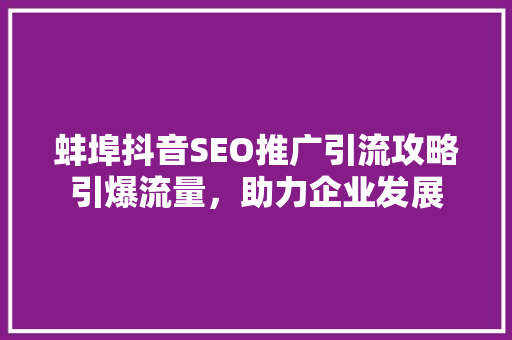 蚌埠抖音SEO推广引流攻略引爆流量，助力企业发展