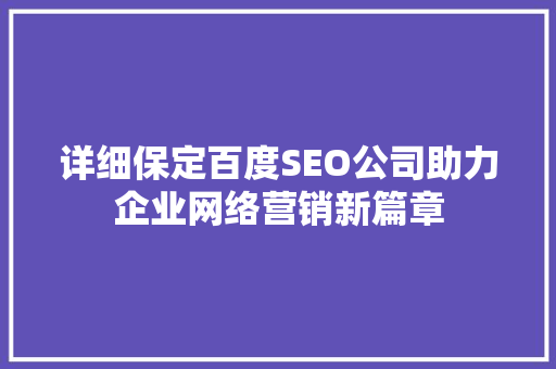 详细保定百度SEO公司助力企业网络营销新篇章