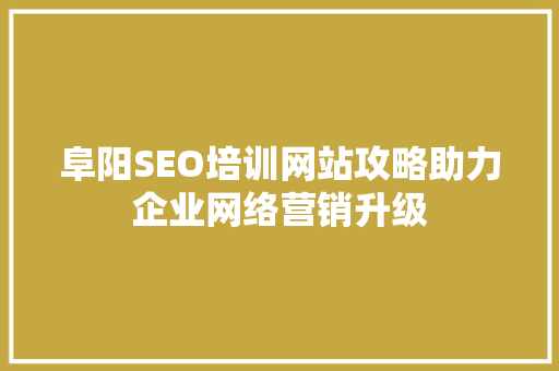 阜阳SEO培训网站攻略助力企业网络营销升级