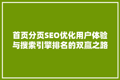首页分页SEO优化用户体验与搜索引擎排名的双赢之路