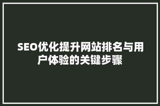 SEO优化提升网站排名与用户体验的关键步骤