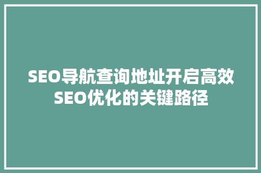 SEO导航查询地址开启高效SEO优化的关键路径