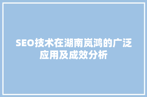 SEO技术在湖南岚鸿的广泛应用及成效分析