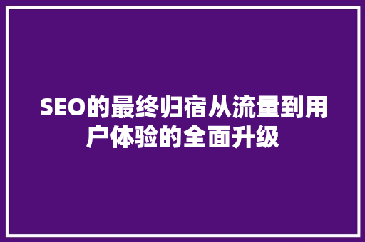 SEO的最终归宿从流量到用户体验的全面升级