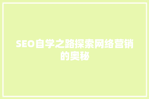 SEO自学之路探索网络营销的奥秘