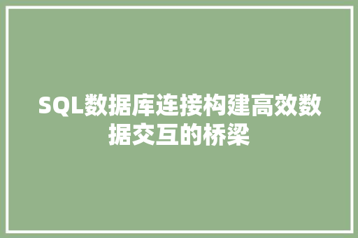 SQL数据库连接构建高效数据交互的桥梁