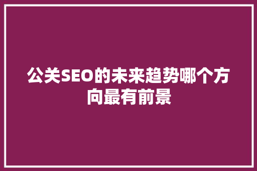 公关SEO的未来趋势哪个方向最有前景