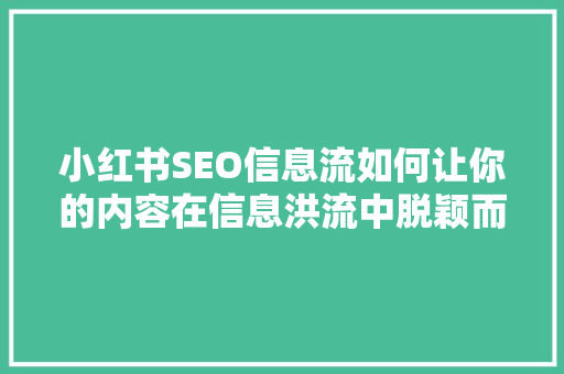 小红书SEO信息流如何让你的内容在信息洪流中脱颖而出