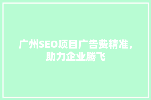 广州SEO项目广告费精准，助力企业腾飞