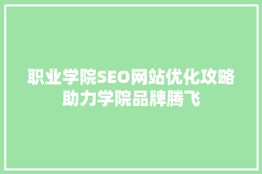职业学院SEO网站优化攻略助力学院品牌腾飞