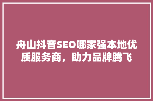 舟山抖音SEO哪家强本地优质服务商，助力品牌腾飞