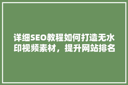 详细SEO教程如何打造无水印视频素材，提升网站排名