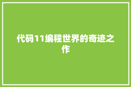 代码11编程世界的奇迹之作