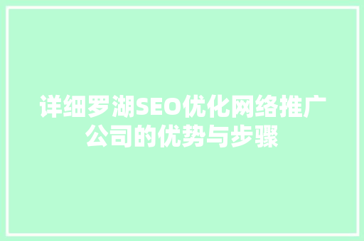 详细罗湖SEO优化网络推广公司的优势与步骤