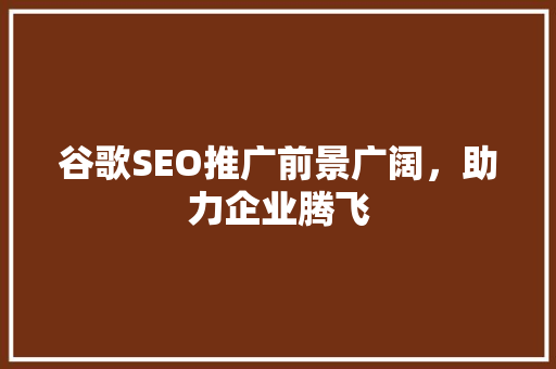 谷歌SEO推广前景广阔，助力企业腾飞
