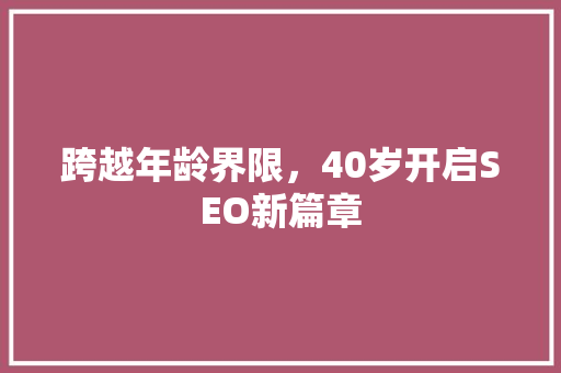 跨越年龄界限，40岁开启SEO新篇章
