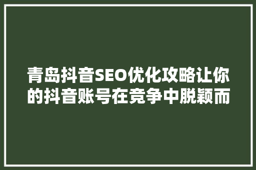 青岛抖音SEO优化攻略让你的抖音账号在竞争中脱颖而出