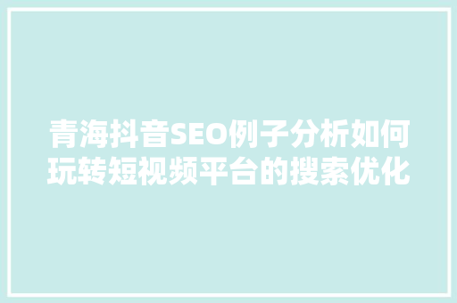 青海抖音SEO例子分析如何玩转短视频平台的搜索优化