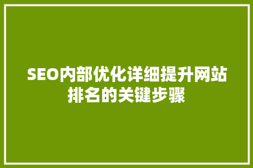 SEO内部优化详细提升网站排名的关键步骤