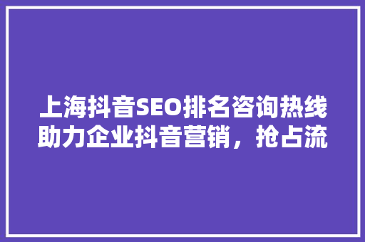 上海抖音SEO排名咨询热线助力企业抖音营销，抢占流量高地