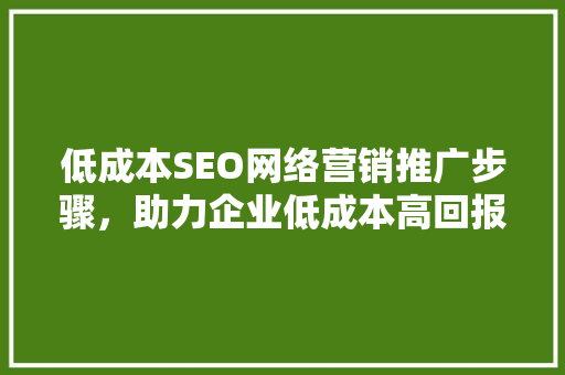 低成本SEO网络营销推广步骤，助力企业低成本高回报