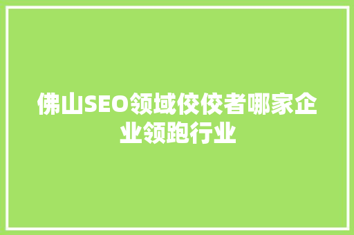 佛山SEO领域佼佼者哪家企业领跑行业