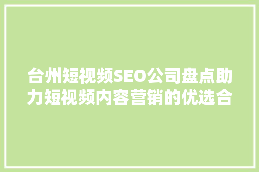 台州短视频SEO公司盘点助力短视频内容营销的优选合作伙伴