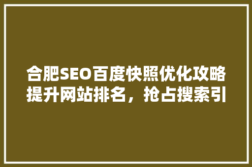 合肥SEO百度快照优化攻略提升网站排名，抢占搜索引擎市场
