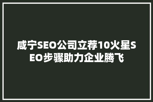 咸宁SEO公司立荐10火星SEO步骤助力企业腾飞