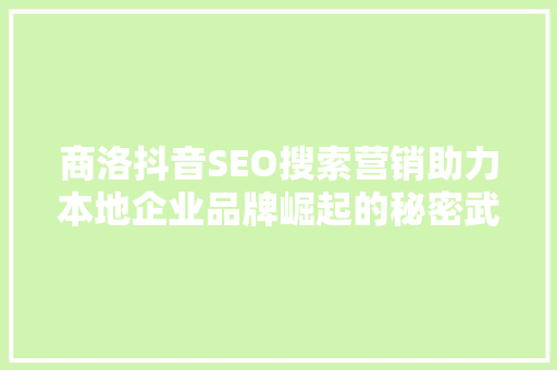 商洛抖音SEO搜索营销助力本地企业品牌崛起的秘密武器