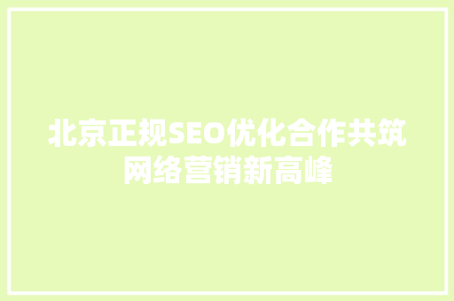 北京正规SEO优化合作共筑网络营销新高峰
