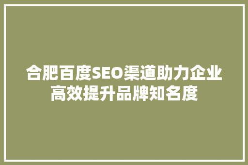 合肥百度SEO渠道助力企业高效提升品牌知名度