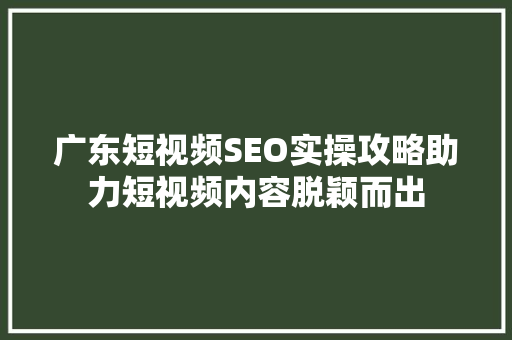 广东短视频SEO实操攻略助力短视频内容脱颖而出