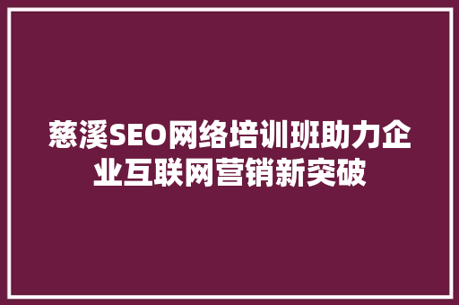 慈溪SEO网络培训班助力企业互联网营销新突破