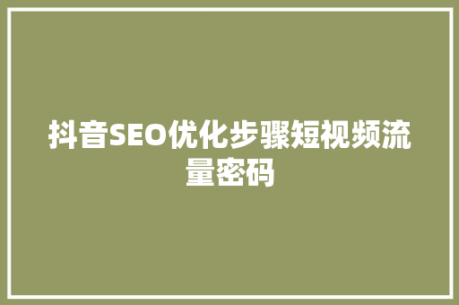 抖音SEO优化步骤短视频流量密码