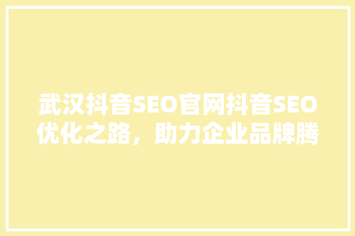 武汉抖音SEO官网抖音SEO优化之路，助力企业品牌腾飞