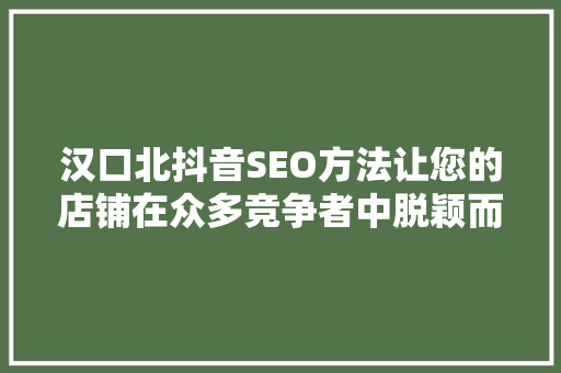 汉口北抖音SEO方法让您的店铺在众多竞争者中脱颖而出
