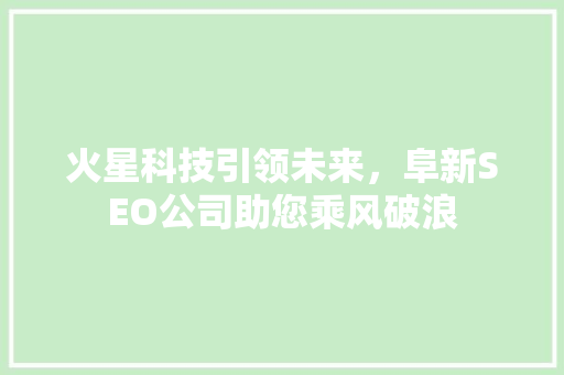 火星科技引领未来，阜新SEO公司助您乘风破浪