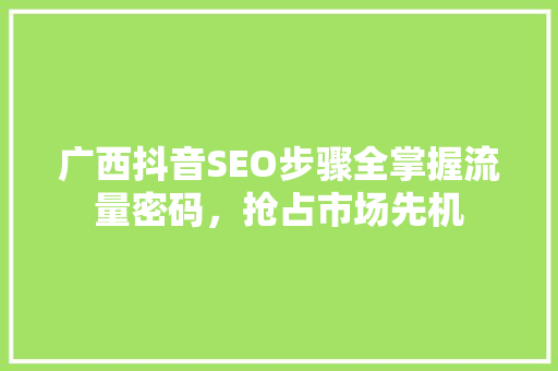 广西抖音SEO步骤全掌握流量密码，抢占市场先机