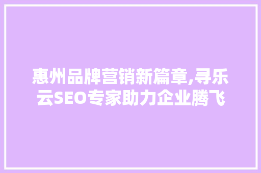 惠州品牌营销新篇章,寻乐云SEO专家助力企业腾飞
