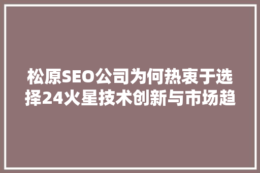 松原SEO公司为何热衷于选择24火星技术创新与市场趋势的完美融合