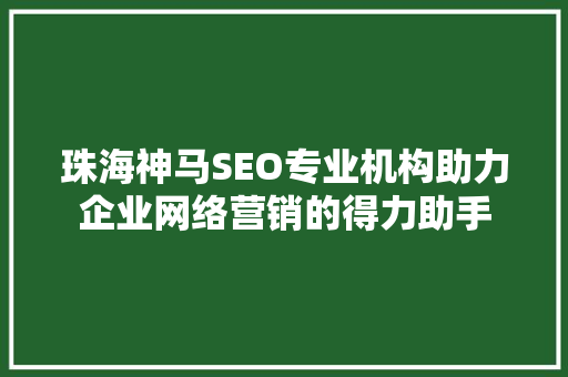 珠海神马SEO专业机构助力企业网络营销的得力助手